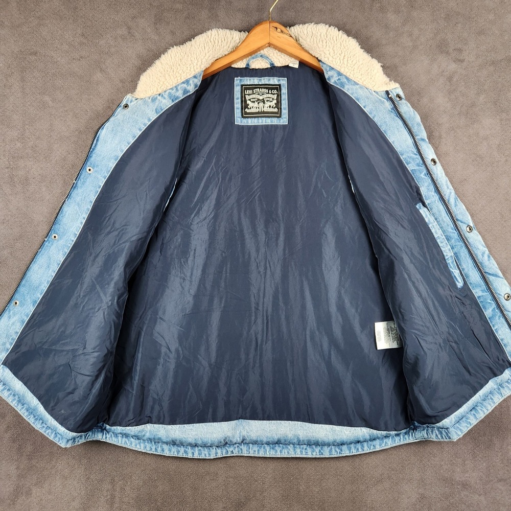 Levis Utility Quilted‎ Denim Vest Mens Large Blue Light Wash Sherpa Lined Puffer - Picture 3 of 9